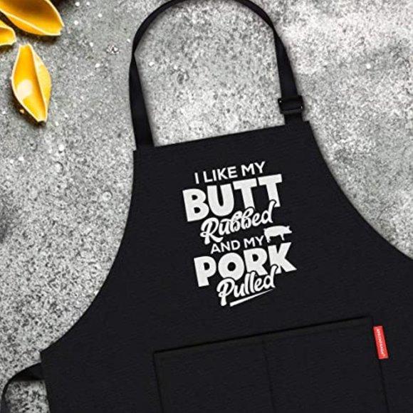 Chefs Apron Funny Cooking Apron I Like My Butt Rubbed and My Pork Pulled - Picture 1 of 3